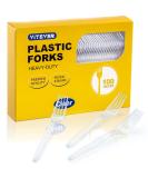 100 Count Heavy Duty Plastic Forks Premium Disposable Forks Durable Plastic Cutlery for Parties Picnics Big Event Daily Use - Heat Resistant & BPA Free - Clear - Buy Online on GoSupps.com