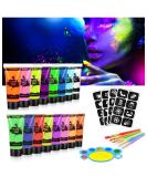 AOOWU UV Glow Face Body Paint Set - 16 Neon Fluorescent Colors - Non-Toxic Makeup Kit for Adults & Kids - Perfect for Parties & Carnivals - Buy Online on GoSupps.com