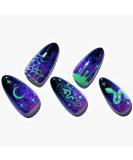 GLAMERMAID Press on Nails - Medium Almond Halloween Deep Blue Emo Fake Nails | Ombre Dark Purple Gothic Snake Gel Nails | Reusable Acrylic False Nails Kit for Women - Buy Online on GoSupps.com