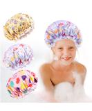 Kids Shower Cap 3 Pack - Reusable Double Layer Waterproof Design | Washable Plastic Toddler & Girls Bath Hair Cap | Elastic Band for Spa & Salon Use - Buy Online on GoSupps.com