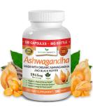 Organic Ashwagandha with Black Pepper - 180 Capsules - 1950mg Maximum Strength for Stress and Mood Support, Sleep, Thyroid, Energy, Hair Pure Root Extract Powder - Vegan Supplements for Men and Women - Buy Online on GoSupps.com