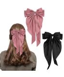 2Pcs Big Bow Hair Clips for Women - Black+Pink French Hair Barrettes with Long Ribbon - Soft Satin Hair Bows for Girls - Buy Online on GoSupps.com