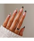 Buy Vaveah 24 Pcs Medium Press on Nails - Acrylic Stiletto Fake Nails with Stars & Glue for Women - Black French Design - Buy Online on GoSupps.com