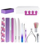 13 in 1 Professional Manicure Nail File Set - Double Sided 100/180 Grit, Cuticle Nippers, Pusher, Peeler, Cleaning Brush - Mery Board, Buffers - Purple - Buy Online on GoSupps.com