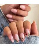 24Pcs Almond Flower Press on Nails - Short French Tip Fake Nails - Glossy Nude Pink False Nails with Vine Flower Design - Oval Acrylic - Full Cover Glue on Nails for Women and Girls - Buy Online on GoSupps.com