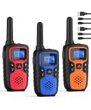 Wishouse Rechargeable Walkie Talkies for Adults - Long Range 2-Way Radios with Lamp, SOS Siren, NOAA Weather Alert - Ideal Hiking and Camping Gear - Easy to Use (3 Pack Red Blue Orange) - Buy Online on GoSupps.com