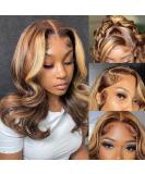 16 Brazilian Virgin Ombre Body Wave Lace Front Wig - Pre Plucked, HD Lace, 150% Density - Highlight Ombre - 9A Human Hair - Buy Online on GoSupps.com