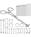 41 Pieces Body Piercing Tool Kit Include Septum Forceps Clamp Pliers 20 Pcs 316L Stainless Steel Piercing Needles and 20 Pcs Nose Ring Hoop Jewelry for Ear Lip Belly Navel Tongue (Classic Style) - Buy Online on GoSupps.com