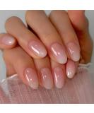 Buy Short Press on Nails - Oval Shape Pink White Gradient Coffin Glossy Full Cover Stick on Nails for Women & Girls | 24pcs Acrylic Artificial Nails - Buy Online on GoSupps.com