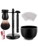 Buy Amazing Safety Razor Shave Kit - Black Men's Shaving Set with Butterfly Open Razor Brush Stand Soap Bowl & Stainless Blades - Perfect for Grooming - Buy Online on GoSupps.com