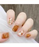 Spring Floral Camellia Short Round Press On Nails - 28 PCS with Glue | Glossy Orange False Nails - Buy Online on GoSupps.com