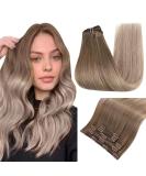Easyouth Ombre Double Weft Clip in Extensions Light Brown to Platinum Blonde/Ash Balayage Real Hair - 16 70g 7Pcs (#8/60/18) - Buy Online on GoSupps.com