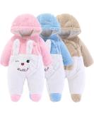 Cartoon Bear Snowsuit Winter Coat Fleece Hooded Romper | Newborn Baby Jumpsuit | 3-6 Months | Pink Rabbit - Buy Online on GoSupps.com