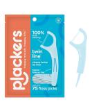 Plackers Twin-Line Dental Flossers 75 Count - Cool Mint Flavor, Dual Action Flossing System with Super Tuffloss for Easy Storage - 2X The Clean - Buy Online on GoSupps.com