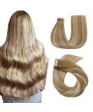 Hotlulana 14-Inch Balayage Tape-In Hair Extensions | Real Hair Light Brown & Gold Blonde (#10/10/22) - 100% Natural Invisible Skin Weft - 40g - Buy Online on GoSupps.com