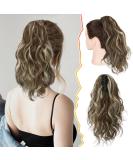 BARSDAR 14'' Short Wavy Ponytail Extension - Medium Brown & Ash Blonde Highlights | Synthetic Claw Clip Curly Hairpiece for Daily & Party Wear - Buy Online on GoSupps.com