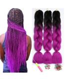 Showjarlly Kanecalon Ombre Jumbo Braid Hair Extensions 24 - 3 Pack Black/Purple Red - Perfect for Box Braids & Hairstyling - Buy Online on GoSupps.com