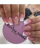 French Tip Press on Nails Short Square Fake Nails Pink Full Cover False Nails with Glitter Designs Rhinestones Acrylic Nails White Tip Gradient Artificial Nails Nail Decorations for Women Girls SquareNails2 - Buy Online on GoSupps.com
