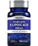 Piping Rock Stabilized R-Lipoic Acid 100mg | Non-GMO Gluten Free | 90 Capsules with Biotin Optimizer - International Shipping Available - Buy Online on GoSupps.com