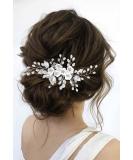 Edary Silver Flower Bridal Hair Comb Pearl & Crystal Hairpiece for Weddings | Elegant Leaf Accessories for Women & Girls - Buy Online on GoSupps.com
