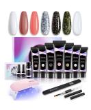 Aokitec Poly Nail Gel Kit - 14Pcs Nail Extension Set with 7 Colors, UV LED Nail Lamp - DIY Acrylic Polygel Builder for Nail Polish and Extensions - Buy Online on GoSupps.com