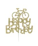 LissieLou Happy Birthday Cake Topper Glitter Card with Bicycle Decoration - Gold  - Buy Online on GoSupps.com