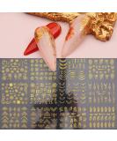 3D Metallic Gold Nail Stickers for Acrylic Nails - Self Adhesive Decals with Flowers, Leaves, and Lines - 12 Styles - Nail Art Supplies for Women, Girls, Kids - Buy Online on GoSupps.com