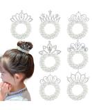 White Pearl Crown Hair Ties Set - 7 Pcs Elastic Hair Scrunchies with Beaded Ponytail Holder for Women and Girls - Buy Online on GoSupps.com