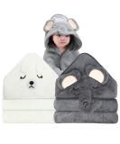 Roxanepig Baby Hooded Towels 2-Pack | 80x80 cm Soft Bamboo Bath Towels for Newborns - Elephant & Bear Design - Buy Online on GoSupps.com