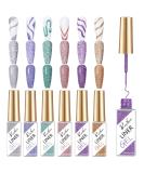 Rechoo 6PCS Reflective Glitter Nail Polish Gel Set - Sparkly UV Gel for Nail Art Design 8ml Diamond Glitter Colors for Drawing Lines - Buy Online on GoSupps.com