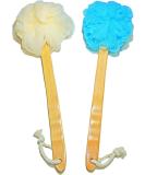 2-Pack Exfoliating Shower Loofah Body & Back Scrubber with Long Wooden Handle - Bath Brush On a Stick for Easy Reach - For Men & Women - Buy Online on GoSupps.com