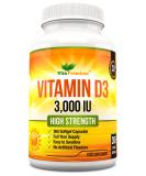 High Strength Vitamin D3 3000 IU Supplement - 365 Easy Swallow Softgels | Full Year Supply - Buy Online on GoSupps.com