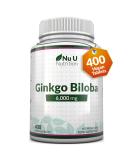 Ginkgo Biloba 6000mg - 400 High Strength Vegan Tablets - 120mg Extract per Tablet - Made in UK by Nu U Nutrition - Buy Online on GoSupps.com