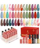 Lavender Violets 25 Pcs Gel Nail Polish Jelly desserts Colours Semi-glittery Blooming Gel Base Coat Glossy n Matte Top Coat Dotting Drawing Nail Brush Manicure Soak Off UV LED Varnish C408 - Buy Online on GoSupps.com