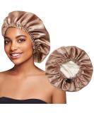 Satin Bonnet Silk Sleeping Cap - Reversible Large Hair Wrap for Curly Hair - Women/Girls Champagne+Coffee - Buy Online on GoSupps.com