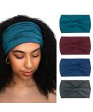 Dreshow 4 Pack Women s Elastic Headbands - Soft Hair Bands for Yoga Sport & Fitness - Maroon Navy Peacock Blue Charcoal - Buy Online on GoSupps.com