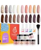 Beetles 20PCS Dip Powder Nail Kit - Bare Collection | White Nude Pink Brown Glitters Colors | Dipping Powder Starter Set with Base, Top Coat, Activator, Brush | G-Bare Collection 25 Piece Set - Buy Online on GoSupps.com