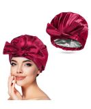 Arqumi Reusable Shower Cap with Ribbon Bow - Waterproof Double-Layer Hair Bonnet for Women Men - Wine Red - Buy Online on GoSupps.com