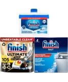 Bundle of Finish Ultimate Plus Infinity Shine Dishwasher 105 Tablets Lemon Bundle 1 x Dishwasher Cleaner 1 x Dishwasher Salt 2kg - Buy Online on GoSupps.com