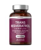 Trans Resveratrol Supplement 1800mg | 180 Capsules | Grapeseed & Grape Skin Extract with Blueberry | Polyphenol Source - Buy Online on GoSupps.com