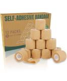 12 Pack Self Adhesive Bandage Wrap - 2x5 Yards Elastic Adhesive Bandages for Medical, Sports, Vet, Horse & Dog - Beige - Buy Online on GoSupps.com