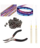 Ryalan Professional Hair Extension Kit with Plier, Hook, Bead Device, Loop Needle Tool, 200 Silicone Lined Micro Rings, 10 Feather Hair, 120 Tinsel Strands - Brown (200pcs) - Buy Online on GoSupps.com