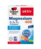 Double Heart Magnesium 400 + B6 + B12 + Folic Acid - 30 Vegan Tablets for Muscle Function & Energy Metabolism - Buy Online on GoSupps.com