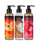 Sensual Massage Oil - Vanilla Coconut & Strawberry - Edible Body Massage Oil with Almond & Grape Seed Oil | Relaxation & Intimacy (3x200ml) - Buy Online on GoSupps.com