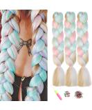 Showjarlly Jumbo Braid Hair Extensions - 24 Inch Kankalon Rainbow Hair - 3 Pack Crochet Twist (Yellow/Rose/Cyan) - Buy Online on GoSupps.com