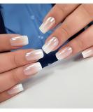 Square Press On Nails Medium - Aegenacess Nude White Ombre | 24 Nail Kit with Jelly Stickers & 12 Sizes - Glazed Design for Women - Buy Online on GoSupps.com