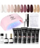 Modelones Poly Nail Gel Kit with 20W Nail Lamp 6 Colors Poly Nail Extension Gel All-in-one Kit Glitter Pink Red Builder Nail Gel Nail Strengthen Base Top Coat Set Nail Forms for Nail Art DIY at Home A1-Glitter Pink Red - Buy Online on GoSupps.com