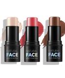 3 Pack Cream Contour & Highlighter & Blush Makeup Set Long Lasting Natural Weightless Buildable Contouring Bronzer Blush Stick Beauty Wand Liquid Highlighter Makeup (Set B) - Buy Online on GoSupps.com