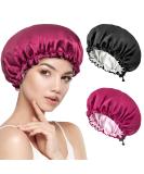 Buy Kiiwah Double Layer Silk Bonnet Sleep Caps - Adjustable Satin Sleeping Caps for Women & Girls | Black & Red | Perfect for Curls - Buy Online on GoSupps.com