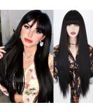 MISSQUEEN Long Black Wig with Bangs - 30 Inch Synthetic Straight Hair for Women - Buy Online on GoSupps.com
